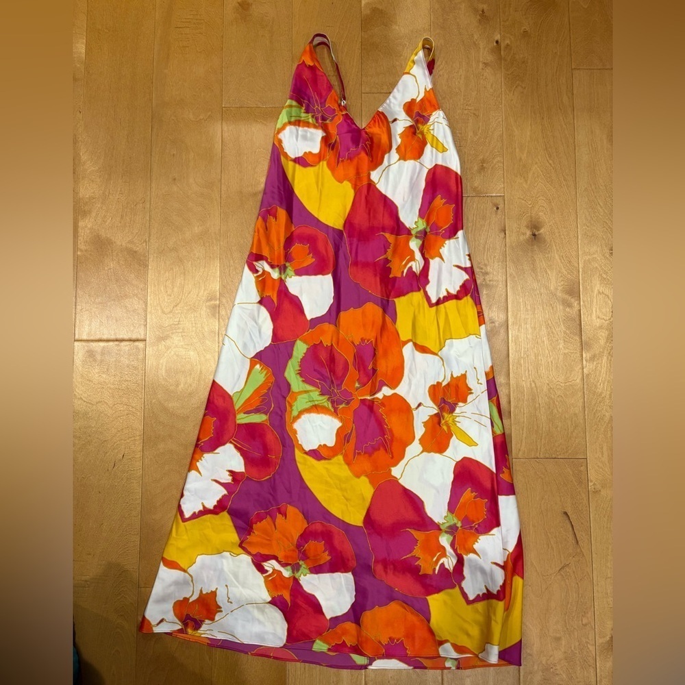 Natori slip dress floral midi sz S